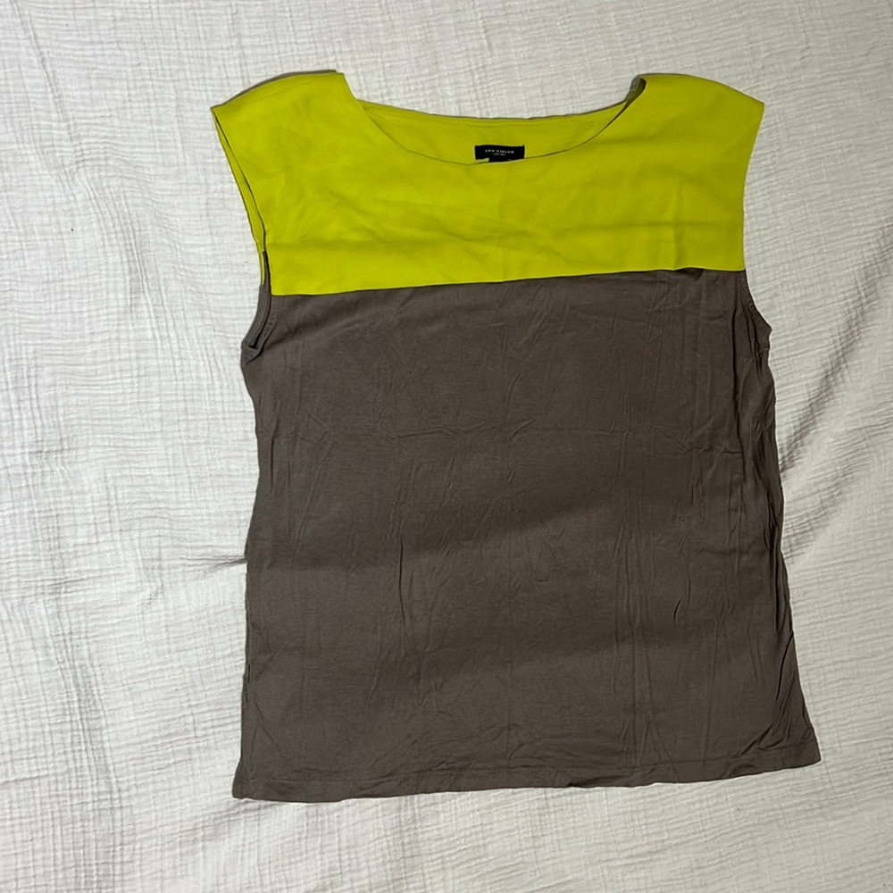 Ann Taylor-Gray and Green Color Block Blouse